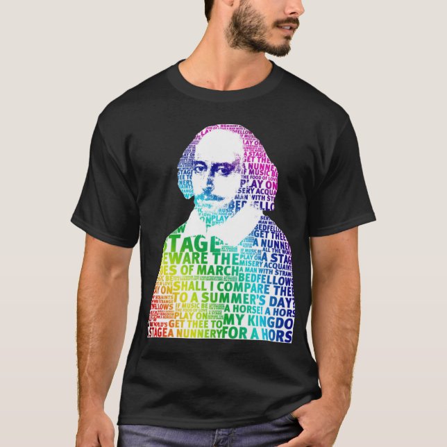 Camiseta shakespeare rainbow design no white surround backg (Frente)