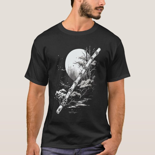 Camiseta Shakuhachi Japonês Bamboo Flute Art Grap Japonês (Frente)