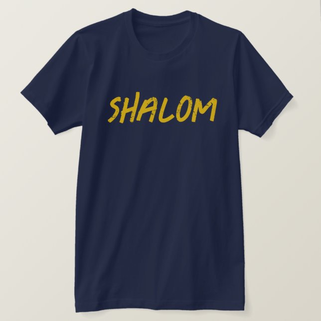 Camiseta Shalom Bold Insensível Marinho Azul Hebraico (Frente do Design)
