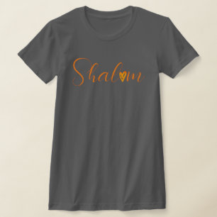 Camiseta Shalom Cursive Orange Font Jewish Cinza
