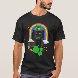 Camiseta Shamr de Dia de São Patrício de Gato Preto