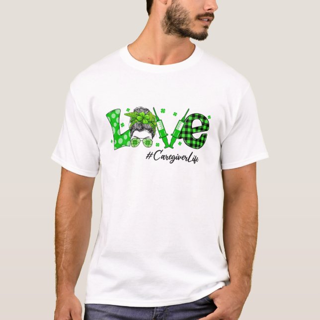 Camiseta Shamrock ama o Dia de São Patrício da vida do cuid (Frente)