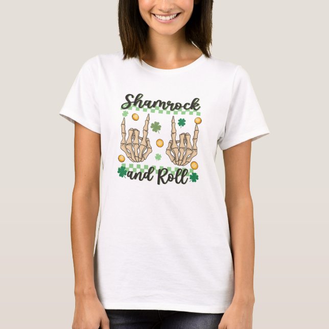Camiseta Shamrock and Roll Hand Skeleton (Frente)