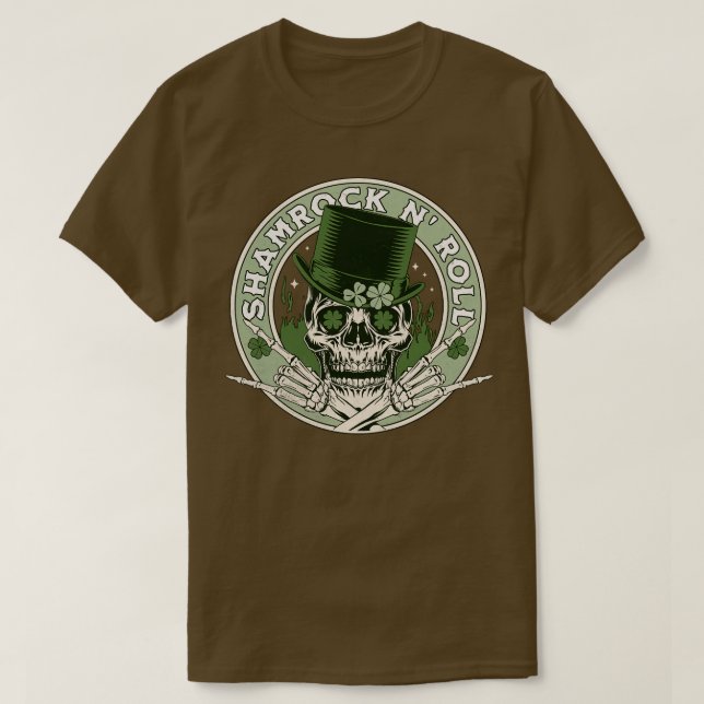 Camiseta Shamrock and Roll Rock and Roll Saint Patricks Day (Frente do Design)
