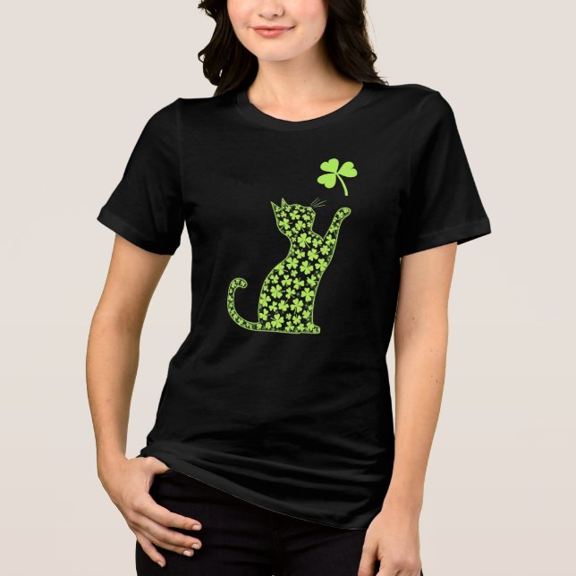 Camiseta Shamrock Cat - Rua Minimalista. Dia de Patrick (Frente)