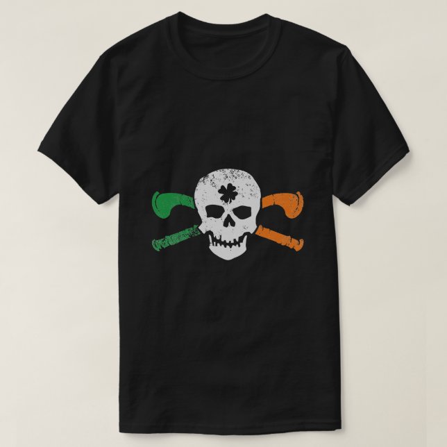 Camiseta Shamrock do Skull & Cross Shillelagh Clubs irlandê (Frente do Design)