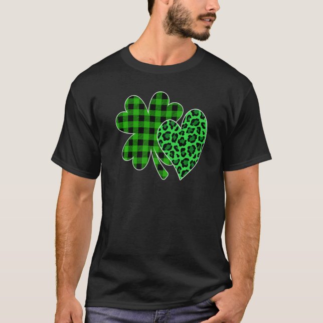 Camiseta Shamrock Heart Leopard Buffalo St Patricks Day Men (Frente)