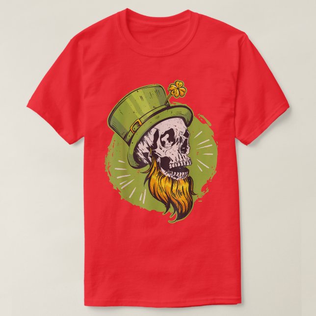 Camiseta Shamrock Irish Beared Skull Leprechaun Rua Patrick (Frente do Design)