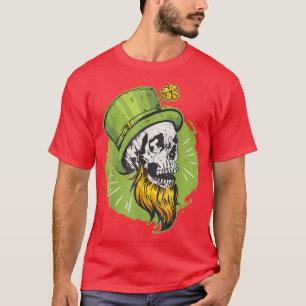 Camiseta Shamrock Irish Beared Skull Leprechaun Rua Patrick