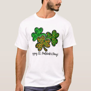 Camiseta Shamrock Lepard Xadrez Camouflage Divertido Feliz