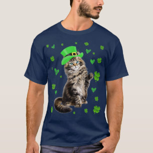 Camiseta Shamrock Leprechaun Cat Dia de São Patrício irland