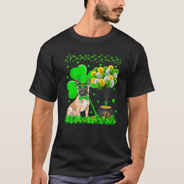 Camiseta Shamrock Leprechaun Hat French Bulldog Rua Patrick (Frente)