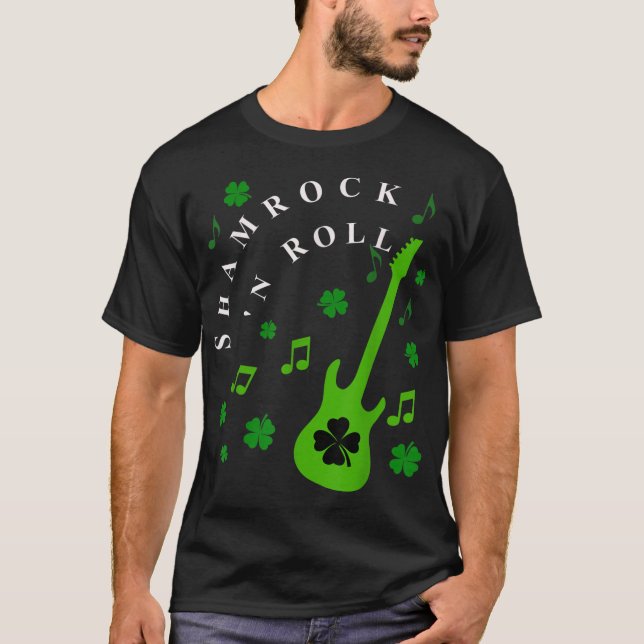 Camiseta SHAMROCK N ROLL Dia de São Patrício Música irlande (Frente)