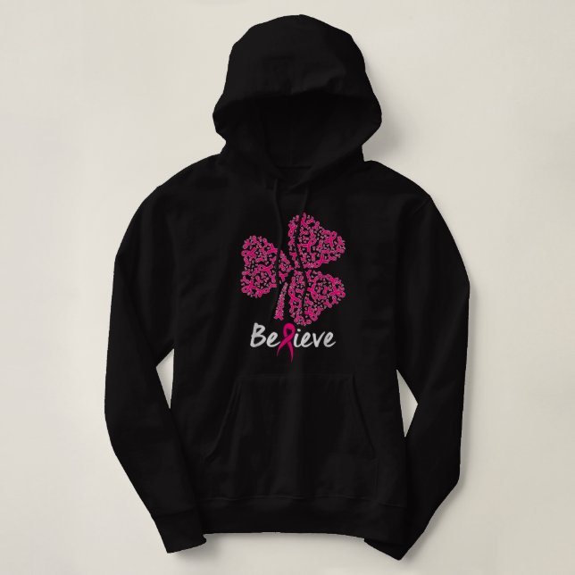 Camiseta Shamrock Ribbon Pink Support Believe Breast Cancer (Frente do Design)