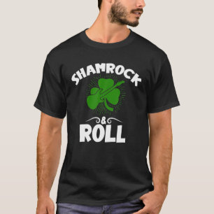 Camiseta Shamrock Rock And Roll Guitar T Dia de São Patríci