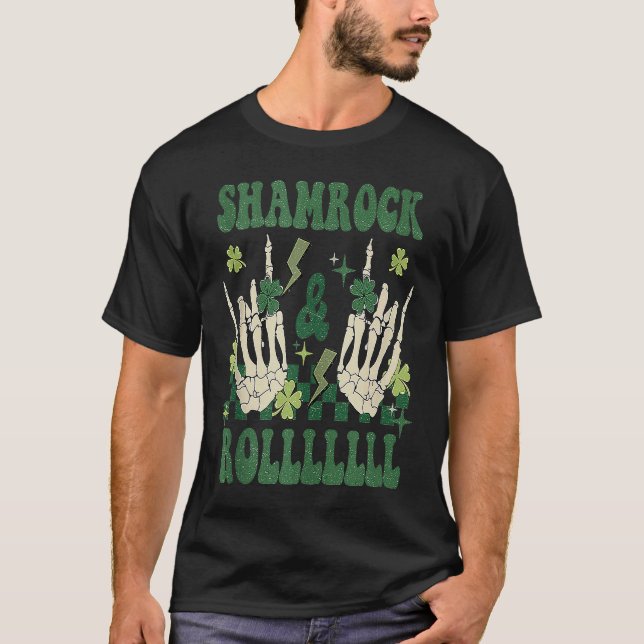 Camiseta SHAMROCK & ROLLLLLL Heavy Metal Punk Rock St Patri (Frente)