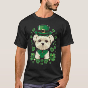 Camiseta Shamrock verde de cão maltês no Malt de Dia de São