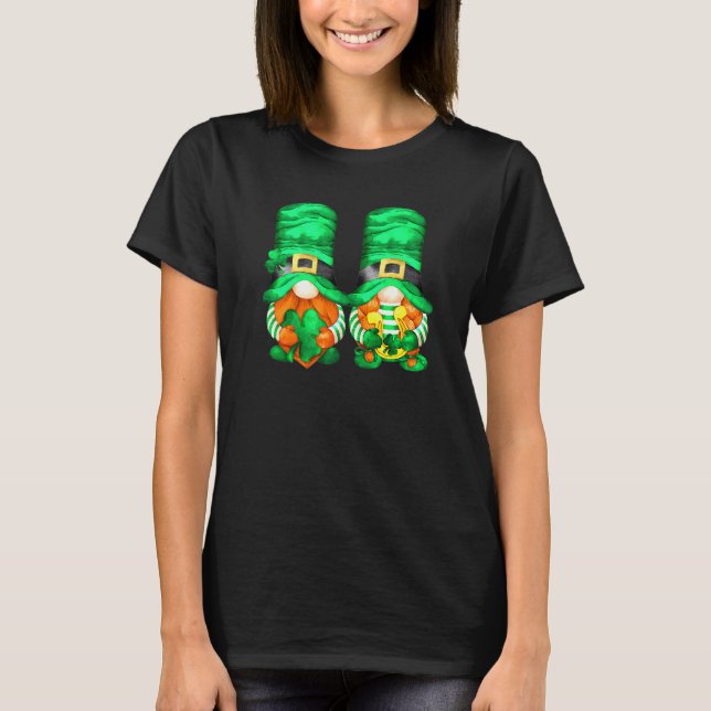 Camiseta Shamrock Verde e Horsferradura Funny Gnomo Para Ru (Frente)