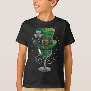 Camiseta Shamrock Wine Gles Bebendo Dia de São Patrício Iri