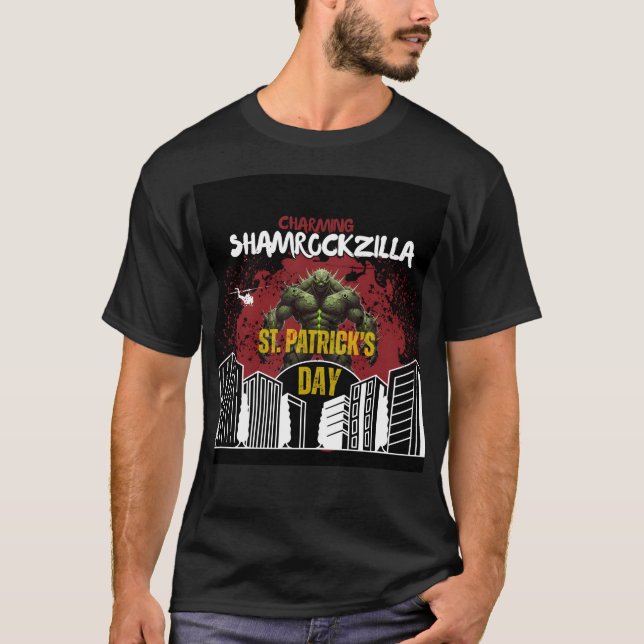 Camiseta Shamrockzilla: Dia de São Patrício Monstro Kaiju (Frente)