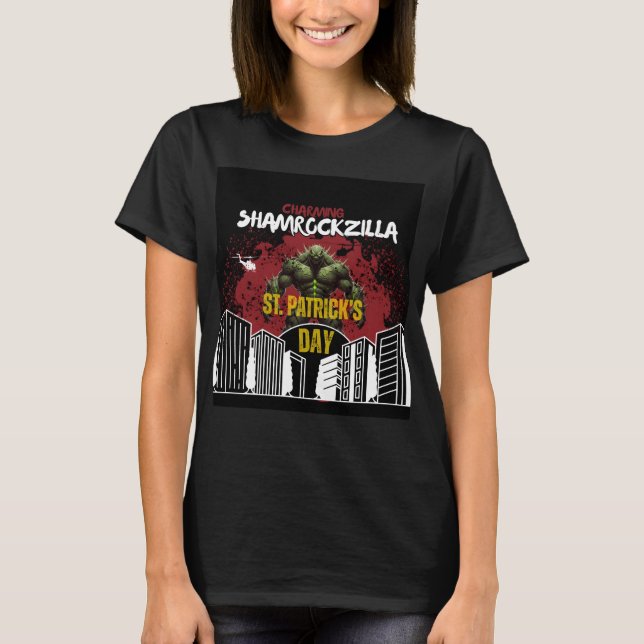 Camiseta Shamrockzilla: Dia de São Patrício Monstro Kaiju (Frente)