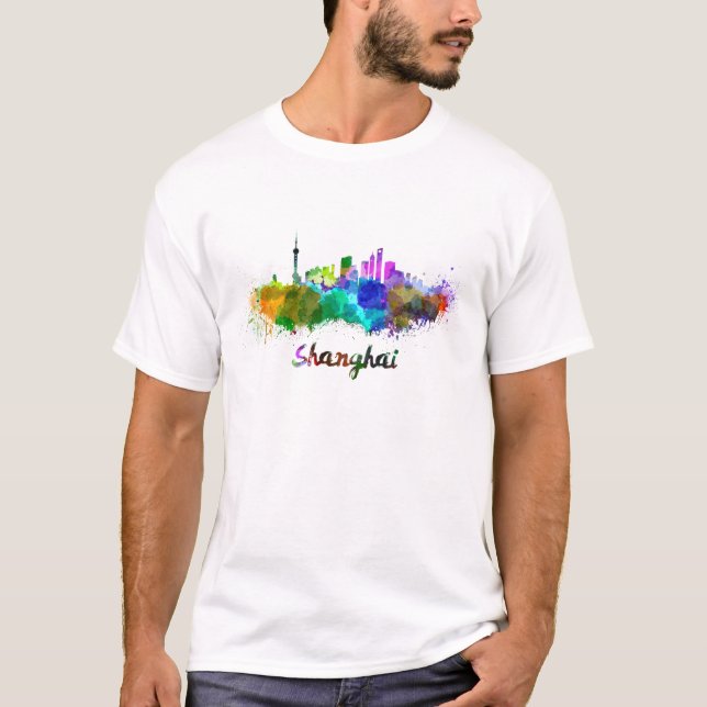 Camiseta Shanghai skyline in watercolor (Frente)
