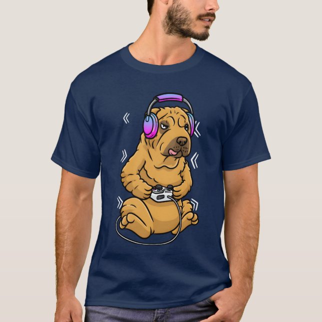Camiseta Shar Pei Dog Video Game Gamer Gaming Chinese famil (Frente)