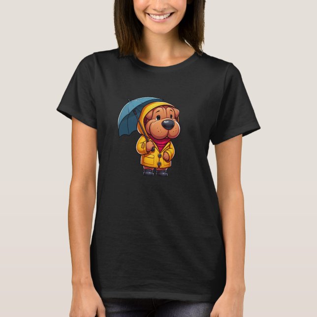 Camiseta Shar Pei Guarda-chuva Cachorro Engraçado (Frente)