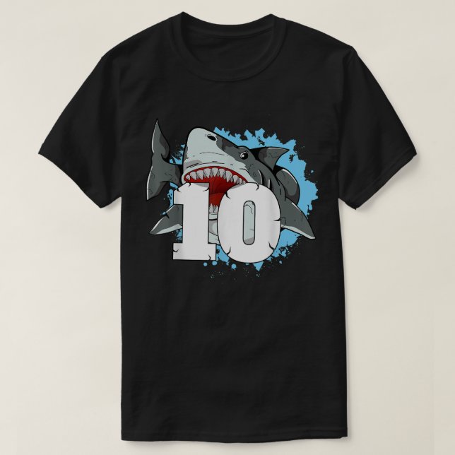 Camiseta Shark 10th Birthday Boy 10 Dez Shark Theme Party (Frente do Design)