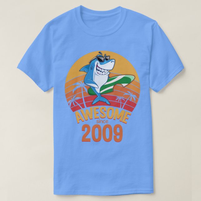 Camiseta Shark Birthday 11 Years Old Surf Awesome Since 200 (Frente do Design)