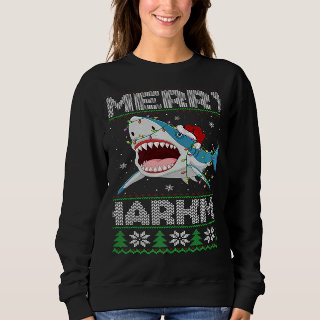 Camiseta Shark Christmas Lights Shark Ugly Merry Sharkmas (Frente)