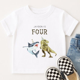 Camiseta Shark & Dino 4º Aniversário do T-Shirt, T-rex & Sh