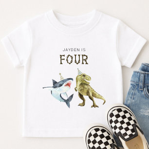 Camiseta Shark & Dino 4º Aniversário do T-Shirt, T-rex & Sh