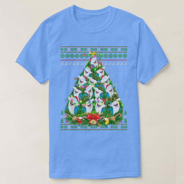 Camiseta Shark Hammerhead Xmas Lighting Tree Shark Ugly Chr (Frente do Design)