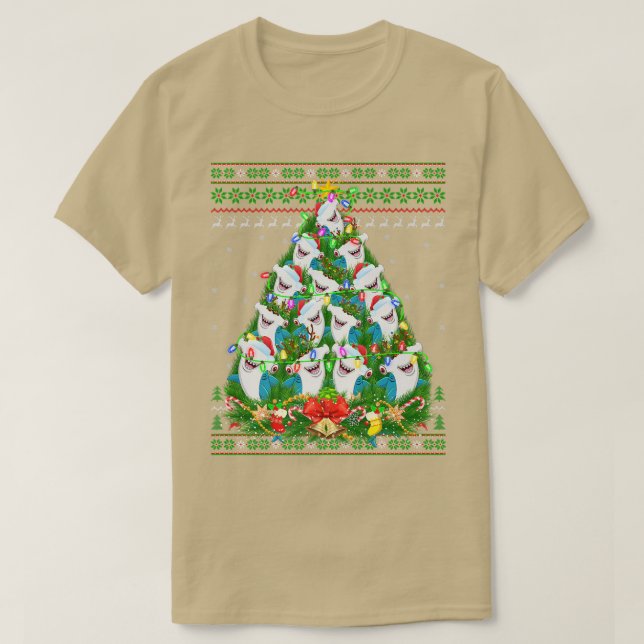 Camiseta Shark Hammerhead Xmas Lighting Tree Shark Ugly Chr (Frente do Design)
