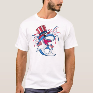 Camiseta Shark Patriótico Azul Branco Vermelho 4 de julho