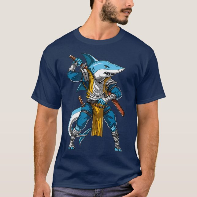 Camiseta Shark Samurai Ninja Kung Fu Guerreiro de Artes Mar (Frente)