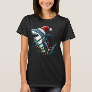 Camiseta Shark Santa Hat Noite Luzes De Natal Meninas Crian