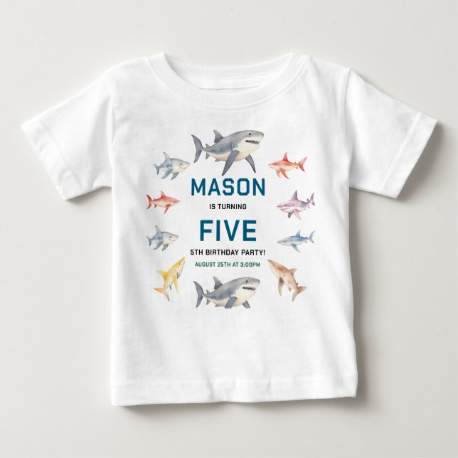 Camiseta Shark Splash 5th Birthday Party | Cute Ocean Kids (Frente)