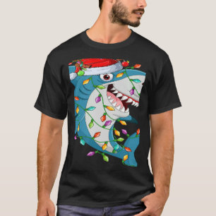 Camiseta Shark Xmas Lights Reindeer Papais noeis Shark Nata