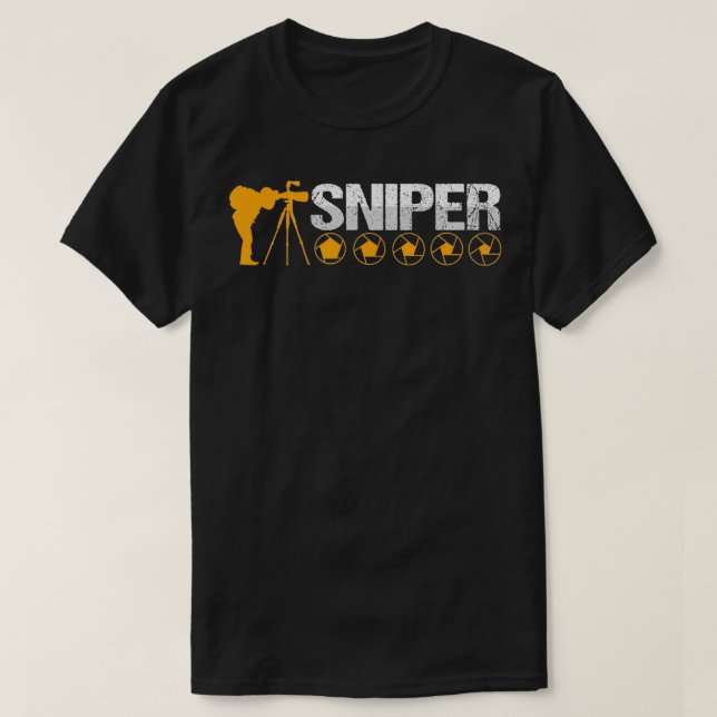 Camiseta Sharp Sniper Fotógrafo Cameraman Shutterbug Pho (Frente do Design)