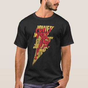Camiseta SHAZAM!   Capacidades de Shazam — Gráfico de Relâm