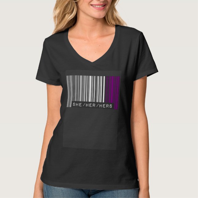 Camiseta She Her Hers Pronouns Asexual Pride Flag Barcode A (Frente)