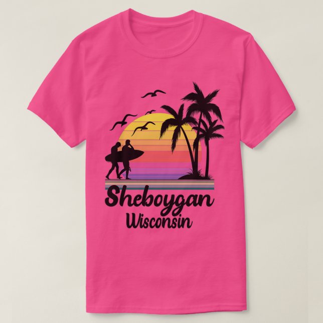 Camiseta Sheboygan Wisconsin Seaside Retro Sunset (Frente do Design)