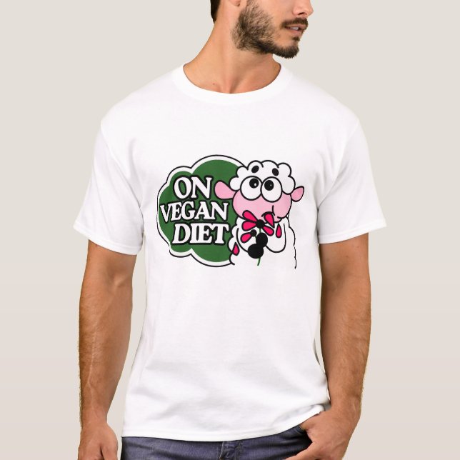 Camiseta Sheep Eating Flower Saying “On Vegan Diet”  (Frente)