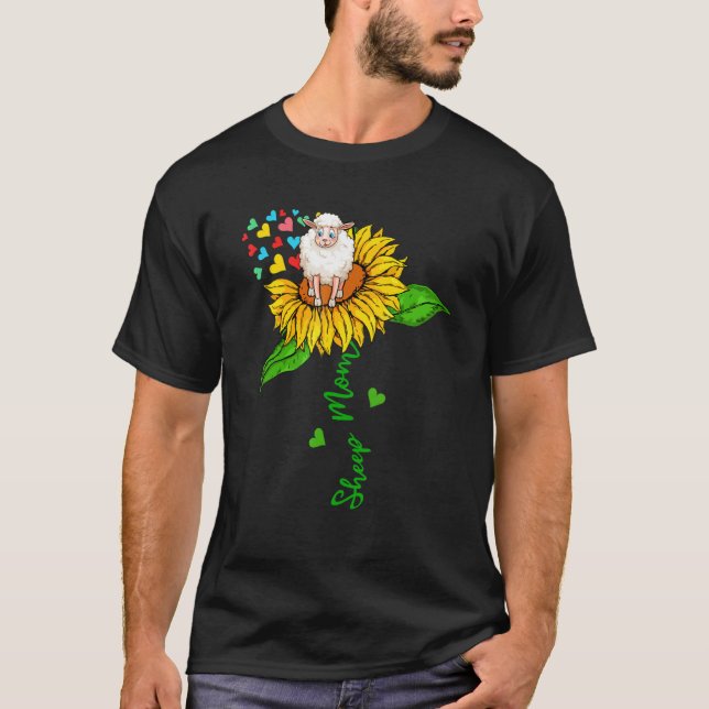Camiseta Sheep Mom Cute Farm Animals On Sunflower Farmer Mo (Frente)