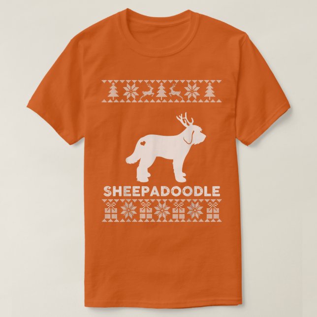 Camiseta Sheepadoodle Dog Lover Xmas Reindeer Ugly Christma (Frente do Design)