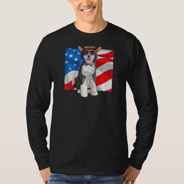 Camiseta Sheepadoodle Patriotic Merica 4 De Julho Americano (Frente)