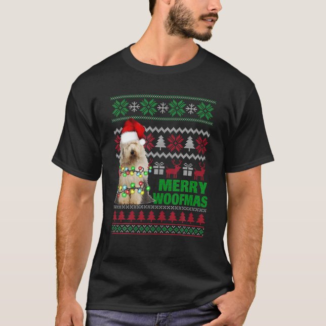 Camiseta Sheepdog Inglês Antigo Para Feliz Woofmas Ugly Xma (Frente)