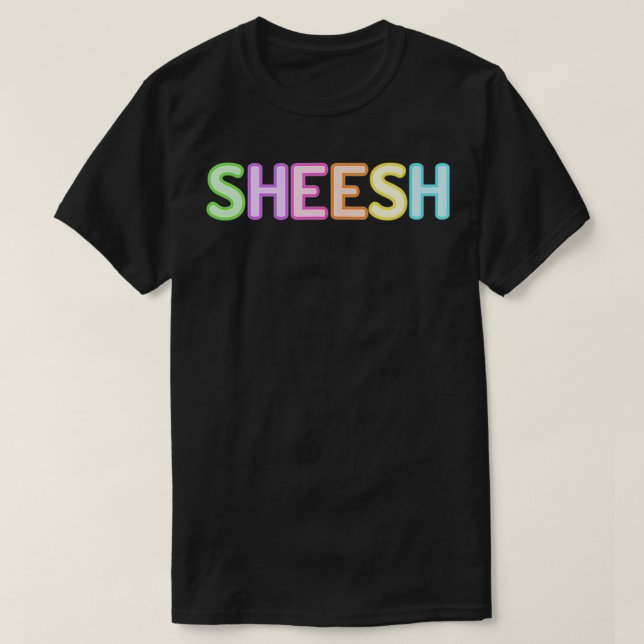 Camiseta Sheesh Funny Memória Trend Colorido Rainbow Bussin (Frente do Design)